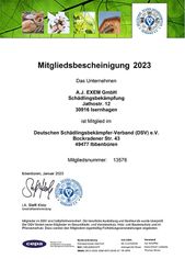 DSV Bescheinigung 2023 - A. J. Exem Schädlingsbekämpfungsgesellschaft mbH